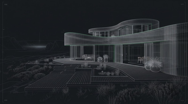 Modern House Wireframe Architectural Rendering