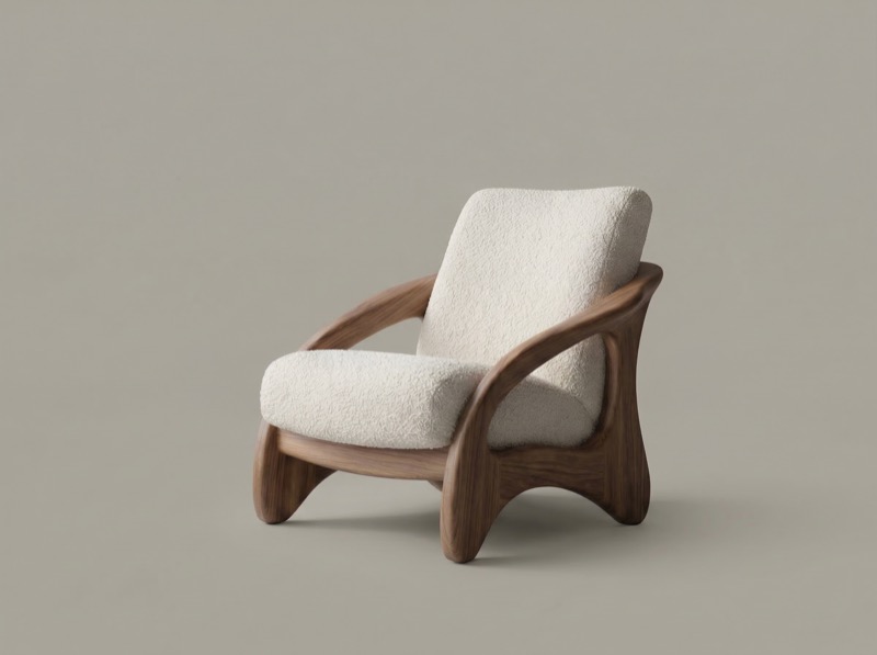 Modern lounge chair with walnut wood frame
