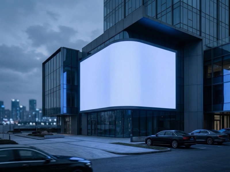 Modern office building with blank LED billboard