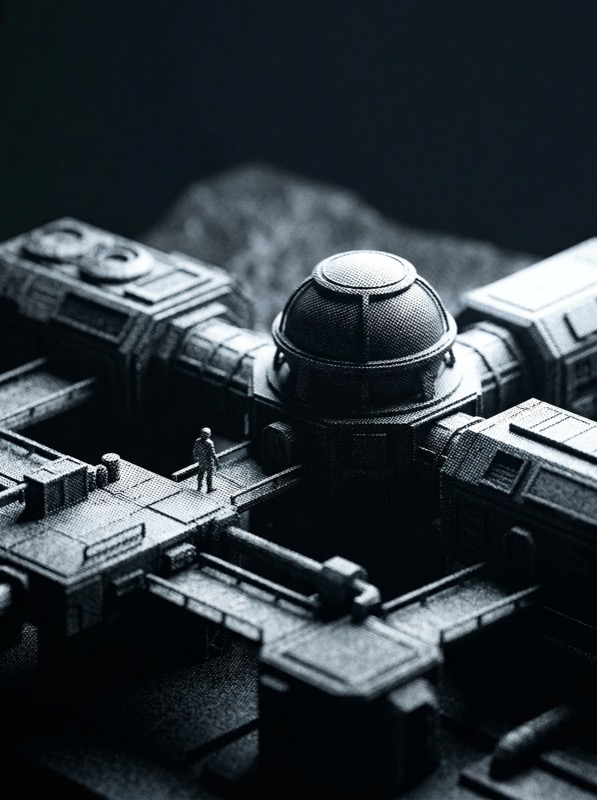 Monochrome Sci‑Fi Base Model with Dome Structure