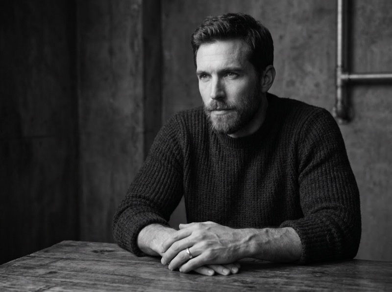 Moody Black-and-White Portrait of Bearded Man