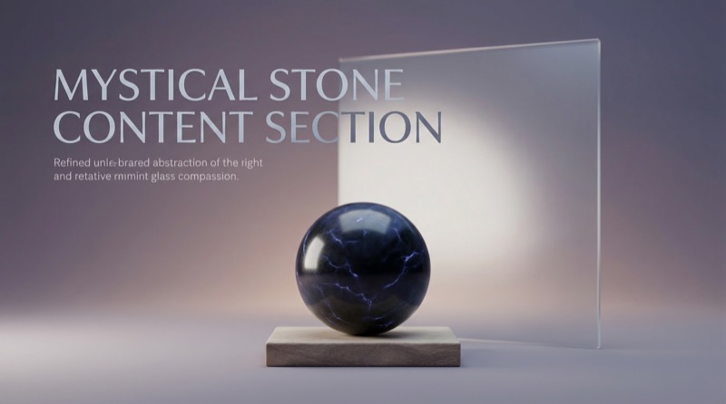 Mystical stone sphere on pedestal with glass panel