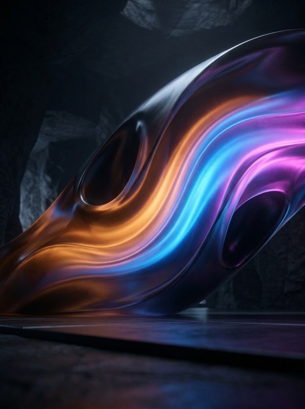 Neon Metallic Abstract Wave Sculpture