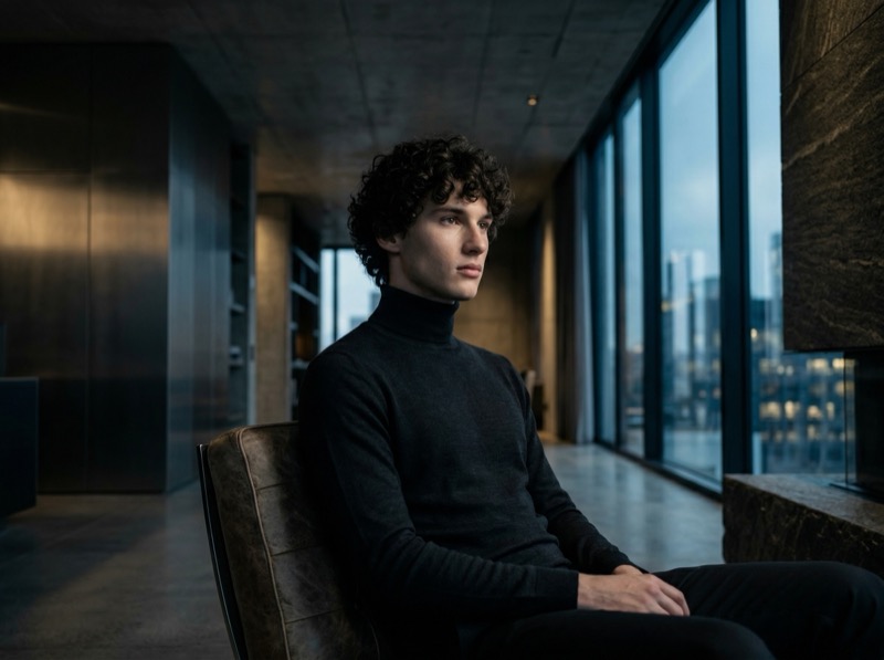 Cinematic Moody Editorial Fashion Portrait In A Minimalist Modern Interior