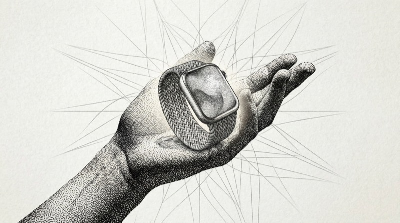 Pointillist Hand Holding Smartwatch