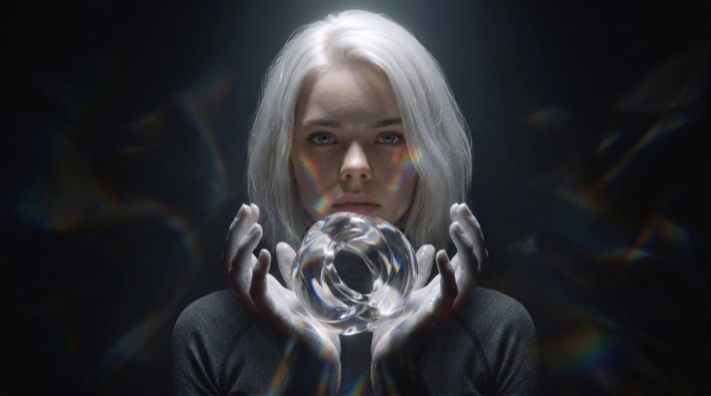 Portrait with Crystal Sphere and Prism Light