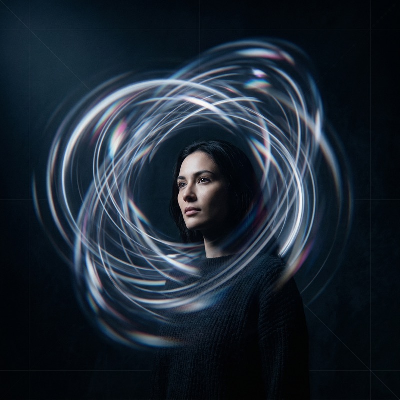 Portrait with swirling light trails