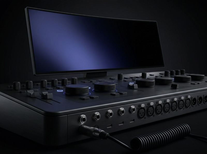 Futuristic Modular Pro Audio Device (stacked Black Metal Modules With Perforated Grilles