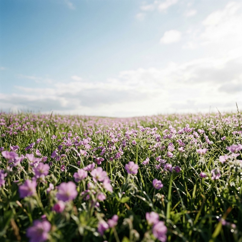 Purple Wildflower Meadow Under Bright Sky