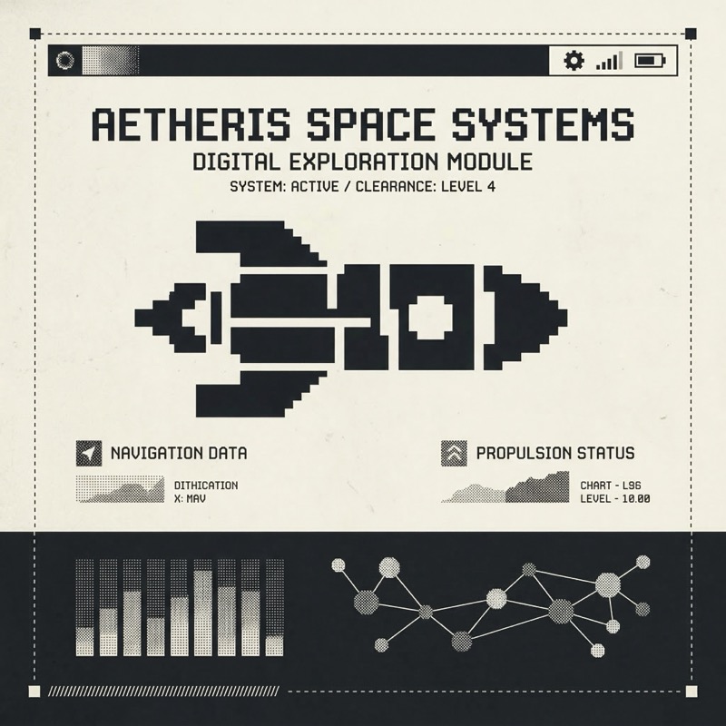 Retro Space Systems UI with Pixel Ship Diagram