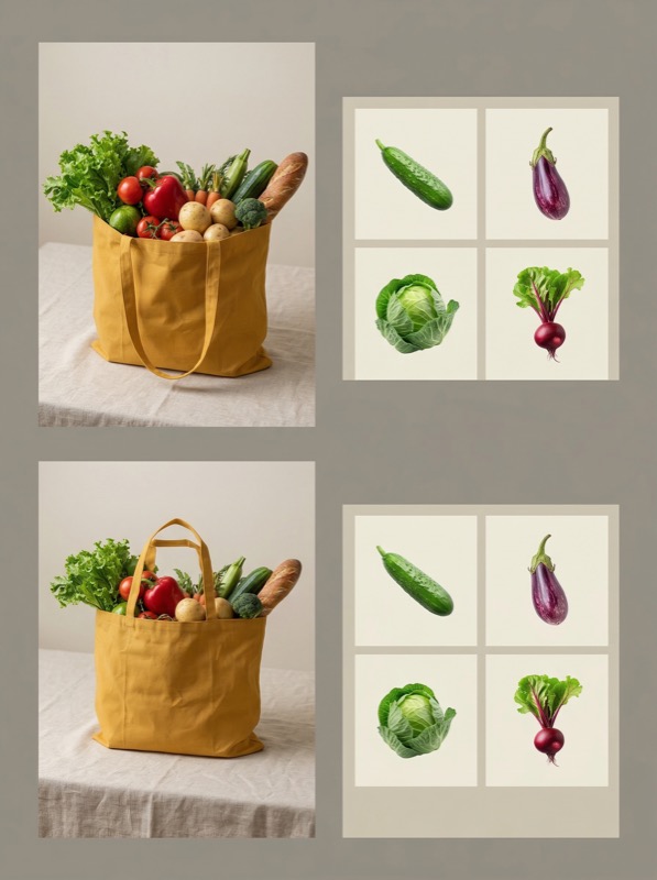 Reusable Grocery Bag with Fresh Vegetables Collage