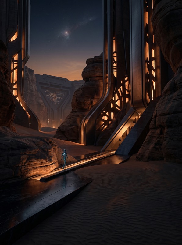 Sci-Fi Canyon Megastructure at Dusk