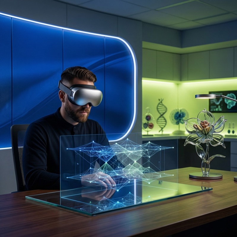Scientist Using VR in Futuristic Lab Workspace
