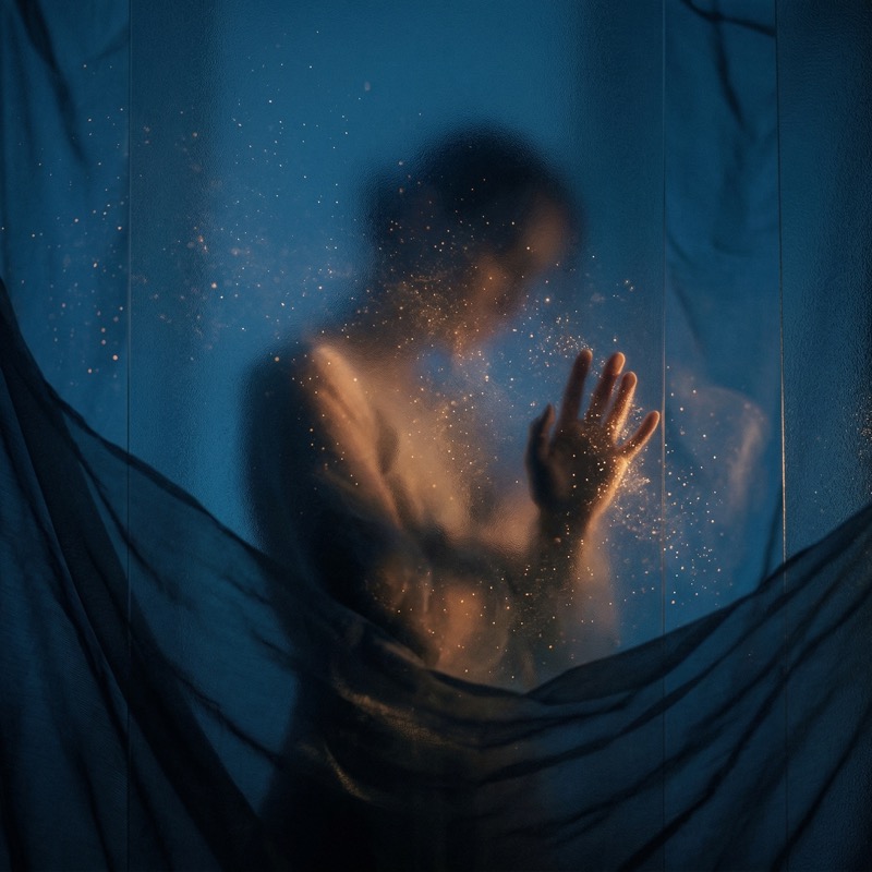 Silhouette Behind Frosted Glass with Sparkles