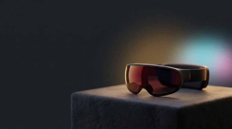 Smart AR/VR Glasses on Pedestal with Bokeh Background