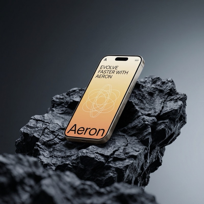 Single Modern Smartphone On Jagged Dark Volcanic Rock