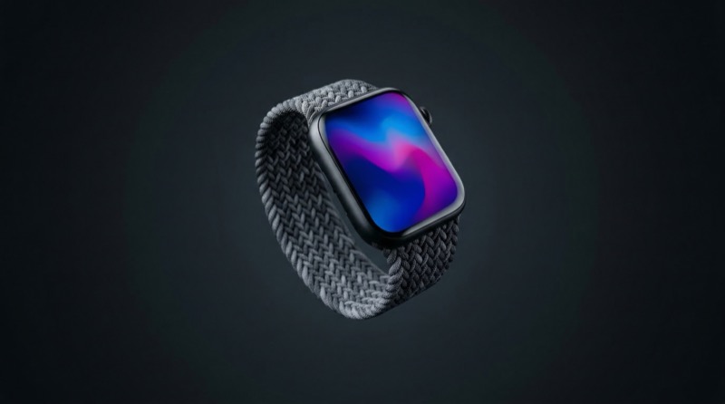 Smartwatch with braided band on dark gradient