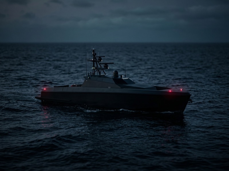 Stealth patrol vessel at sea at night
