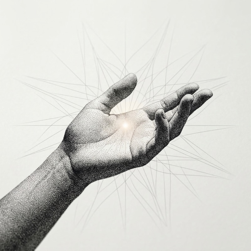 Stippled Hand Holding a Glowing Light