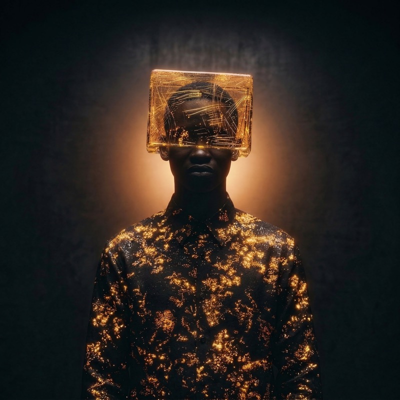 Surreal Portrait with Glowing Gold Visor