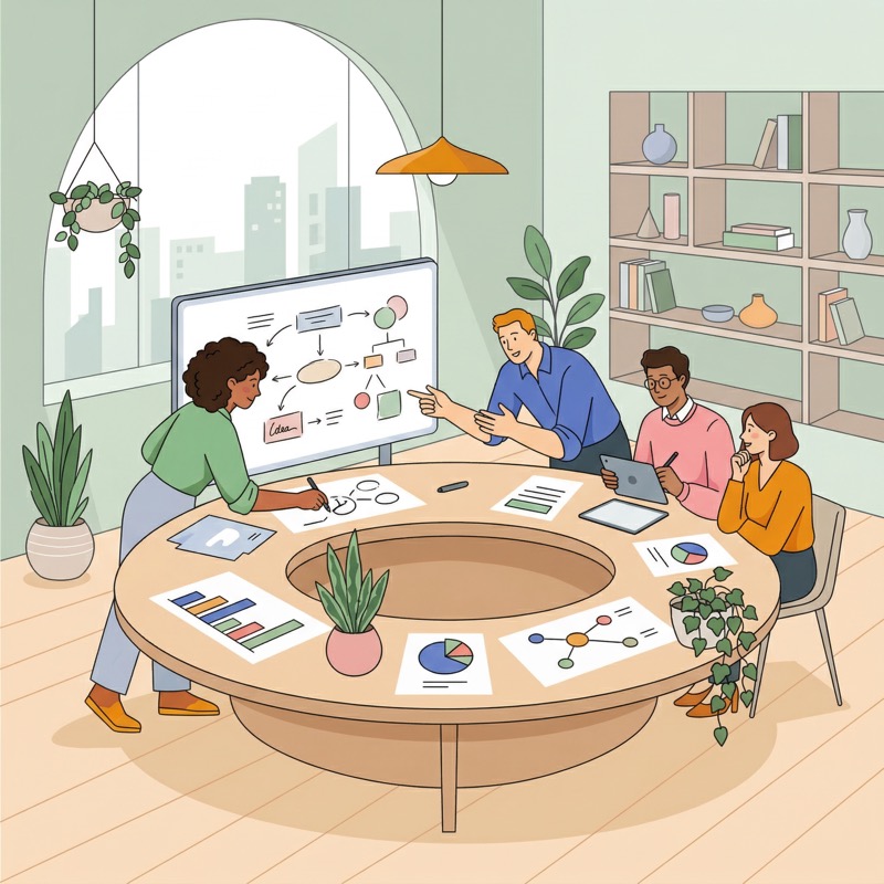 Team brainstorming in modern office meeting room