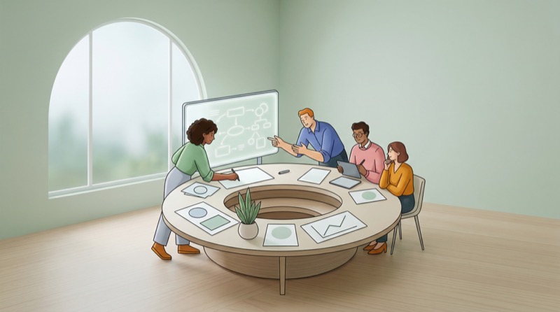Team Strategy Meeting Around Round Table