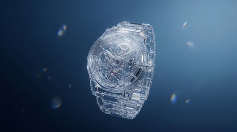 Transparent Skeleton Watch on Blue Gradient