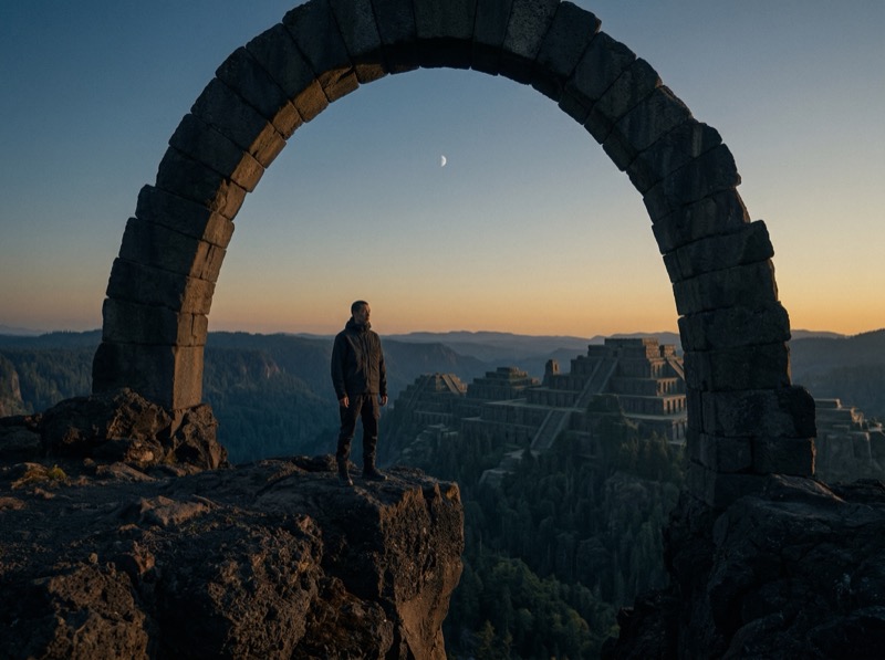 Cinematic Photoreal Near Future Film Still At Dusk/blue Hour
