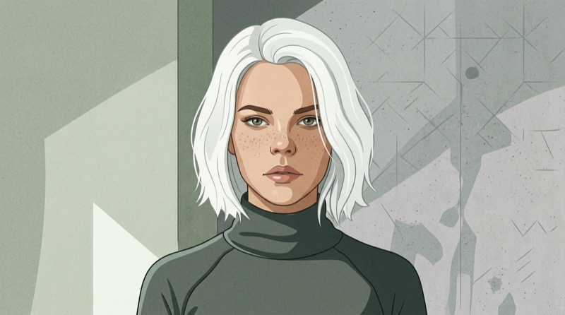 Vector Portrait of White-Haired Woman