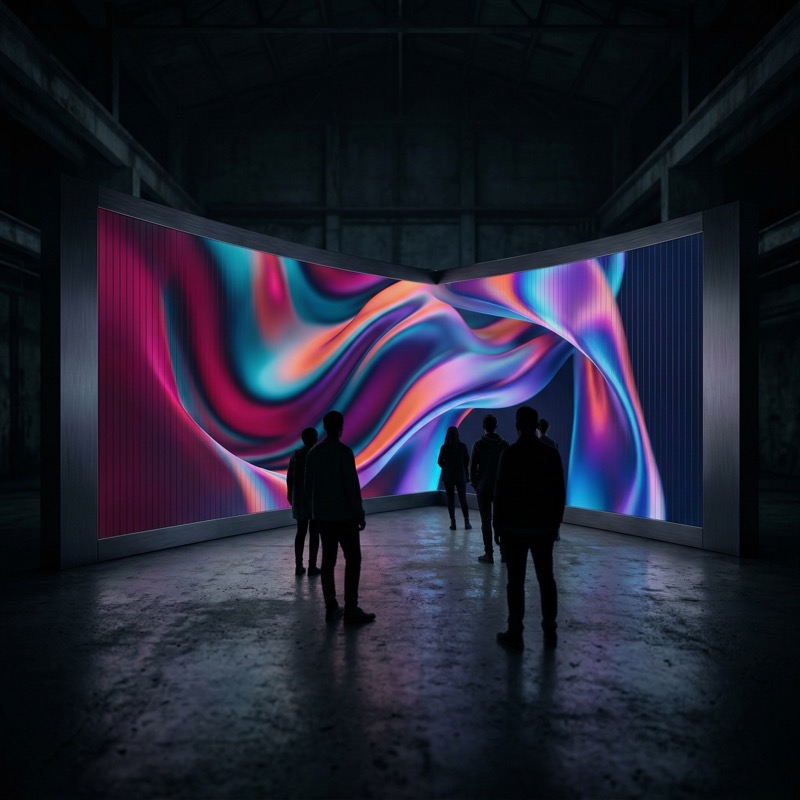 Visitors Viewing Immersive Abstract LED Wall