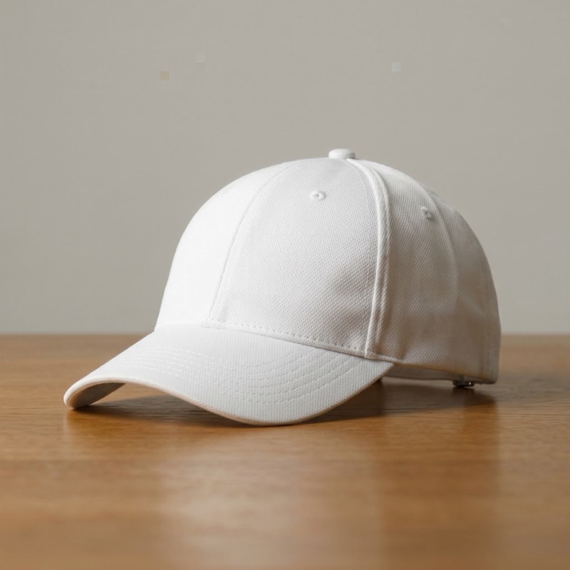 White baseball cap on wooden table