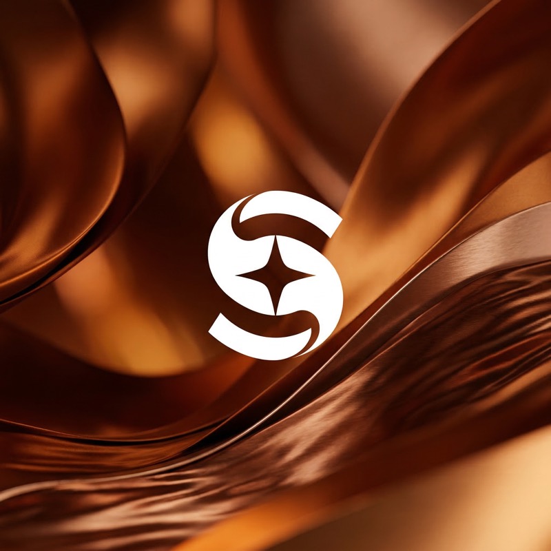 White S logo on copper abstract waves