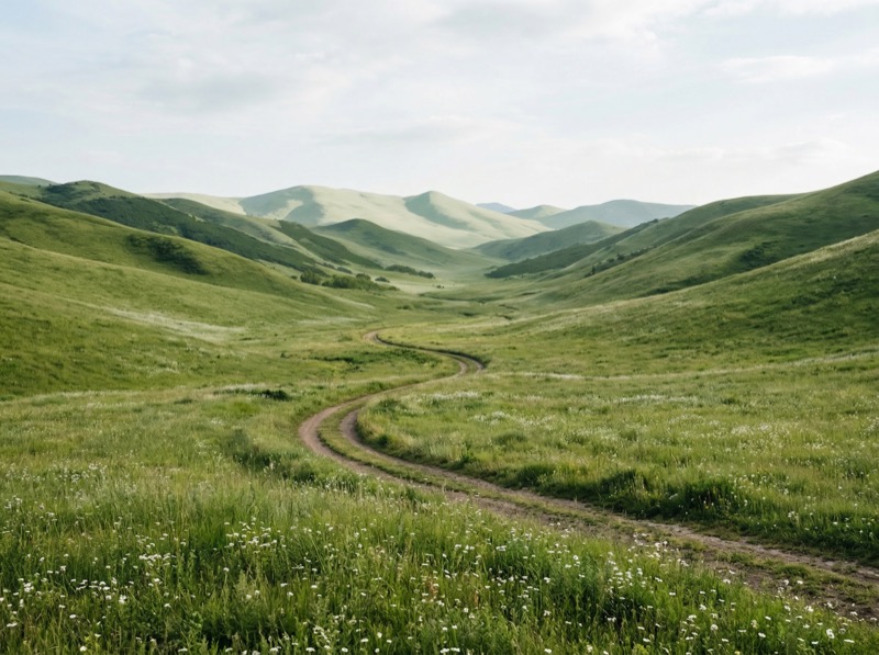Winding Path Through Green Rolling Hills