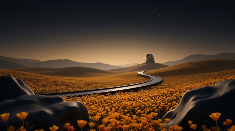 Winding Road to Observatory at Golden Dusk
