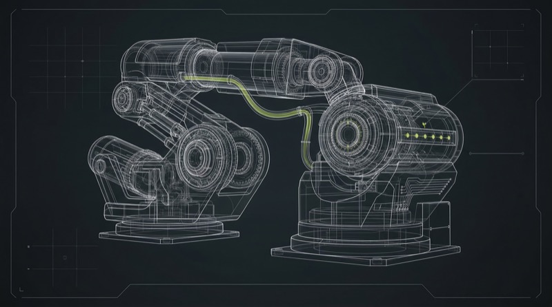 Wireframe Industrial Robotic Arm Blueprint