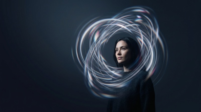 Woman Portrait with Abstract Light Swirl
