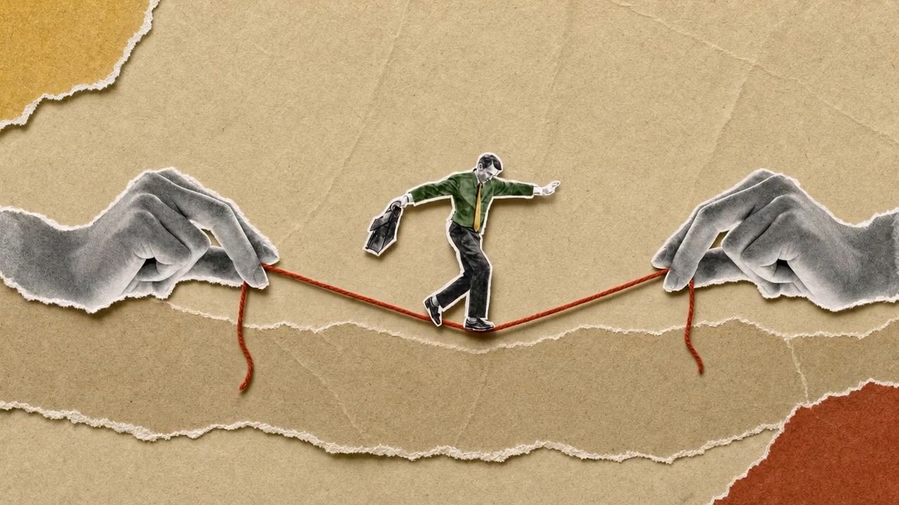 Tightrope Walker Paper Collage Animation Template