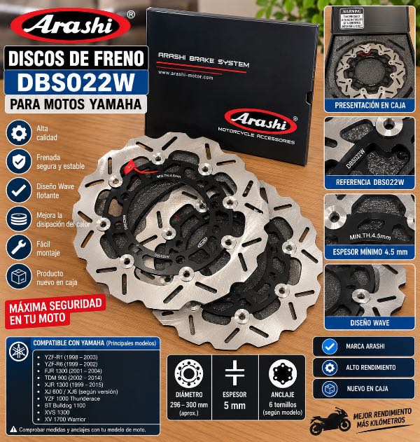 Pareja de discos de freno delanteros Arashi DBS022W Yamaha 296mm · 200 € | Se vende — Kando Riders