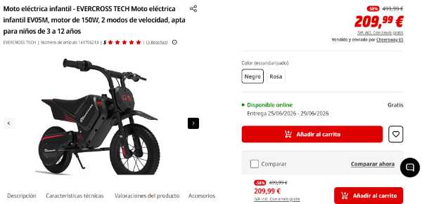 58% Moto eléctrica infantil - EVERCROSS TECH Moto eléctrica infantil EV05M, motor de 150W, 2 modos de velocidad, apta para niños de 3 a 12 años · 209 € | Se vende — Kando Riders