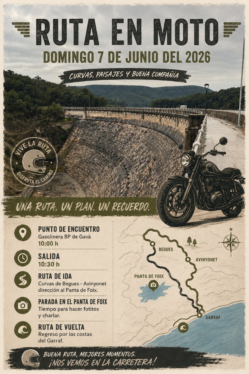 Panta del Foix · Barcelona, España | Ruta en moto — Kando Riders