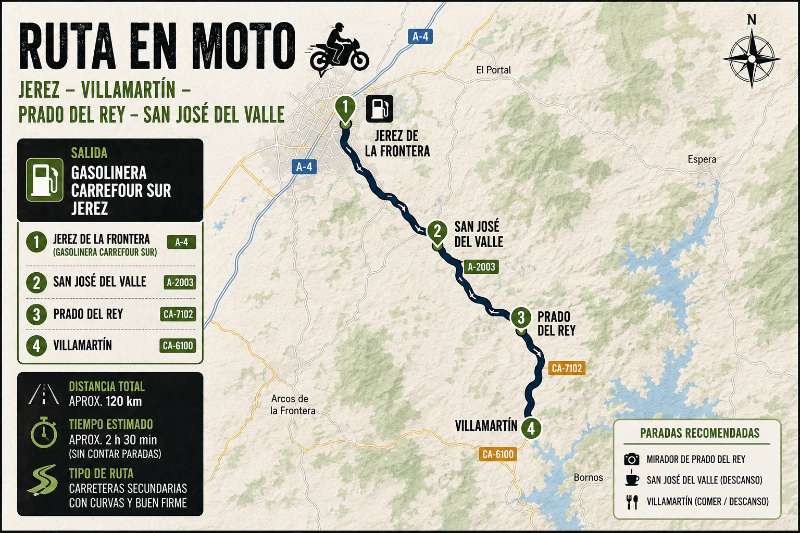 Rutilla tranqui  · Cádiz, España | Ruta en moto — Kando Riders