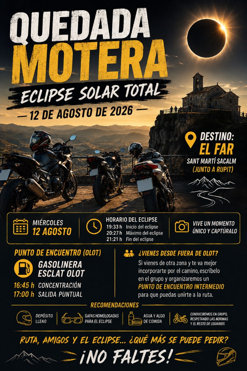 🏍️  Eclipse Solar  12 agosto  · Girona, España | Ruta en moto — Kando Riders