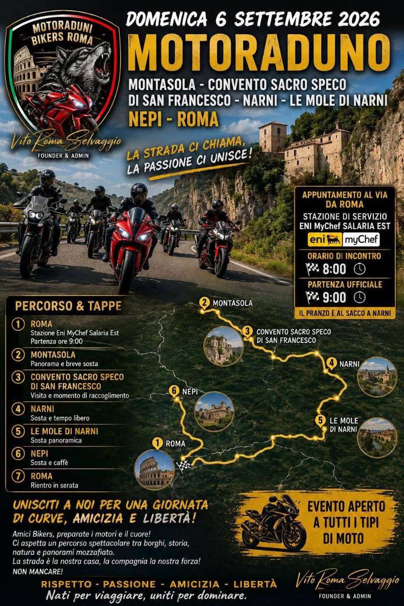 Motoraduno Bikers Roma – Tra Borghi, Sto · Lazio, Italia | Quedada motera — Kando Riders