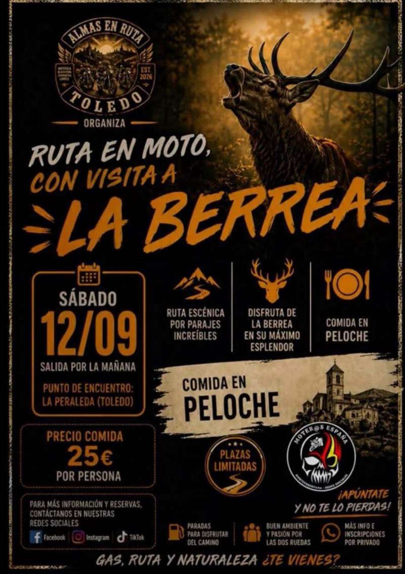 Ruta en Moto con visita a La Berrea  · Toledo / Peloche, Toledo, España | Quedada motera — Kando Riders
