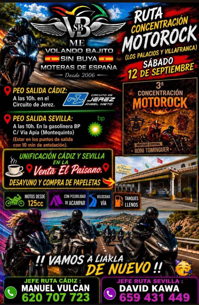 Ruta a la 3ª Concentración Motorock 2026 · Los Palacios y Villafranca, Cádiz, España | Quedada motera — Kando Riders