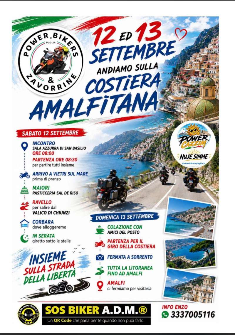 Tour Costiera Amalfitana  · Sala Azzurra di San Basilio (Mottola, TA), Puglia, Italia | Quedada motera — Kando Riders