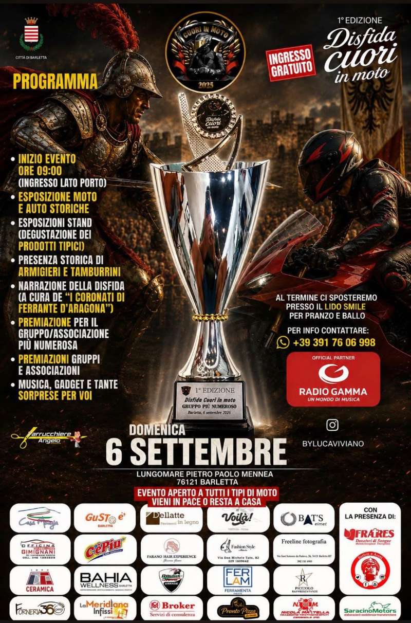 1ª Edizione Disfida Cuori in Moto 2026 · Barletta, Puglia, Italia | Quedada motera — Kando Riders
