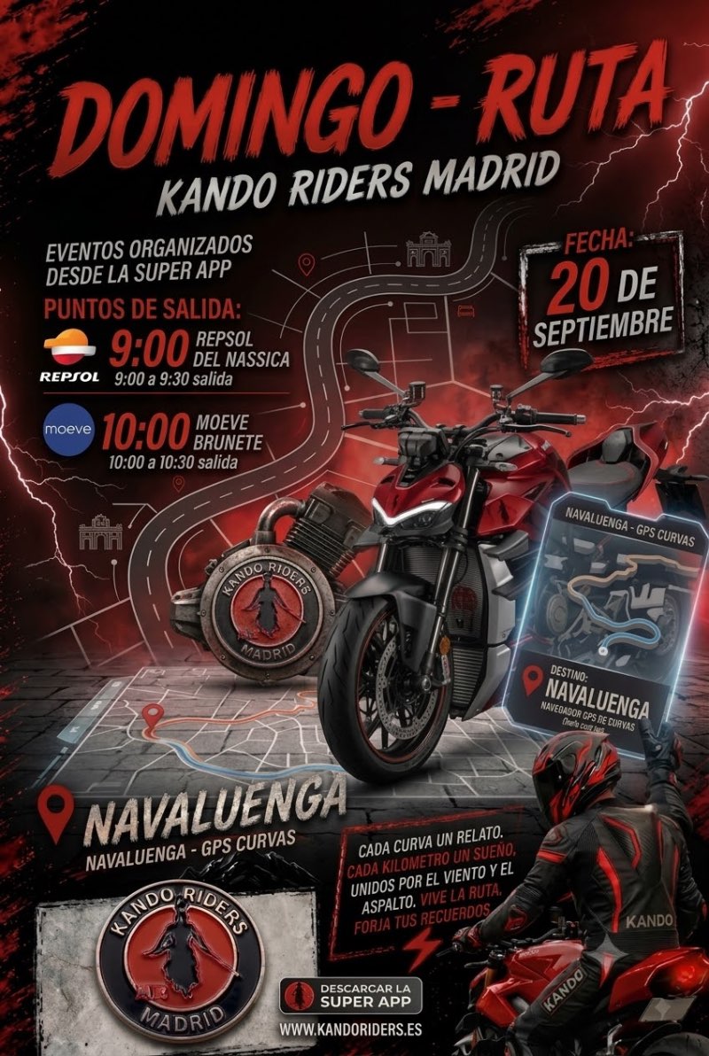 RUTA NAVALUENGA  🌊🏊‍♀️  · Madrid, España | Quedada motera — Kando Riders