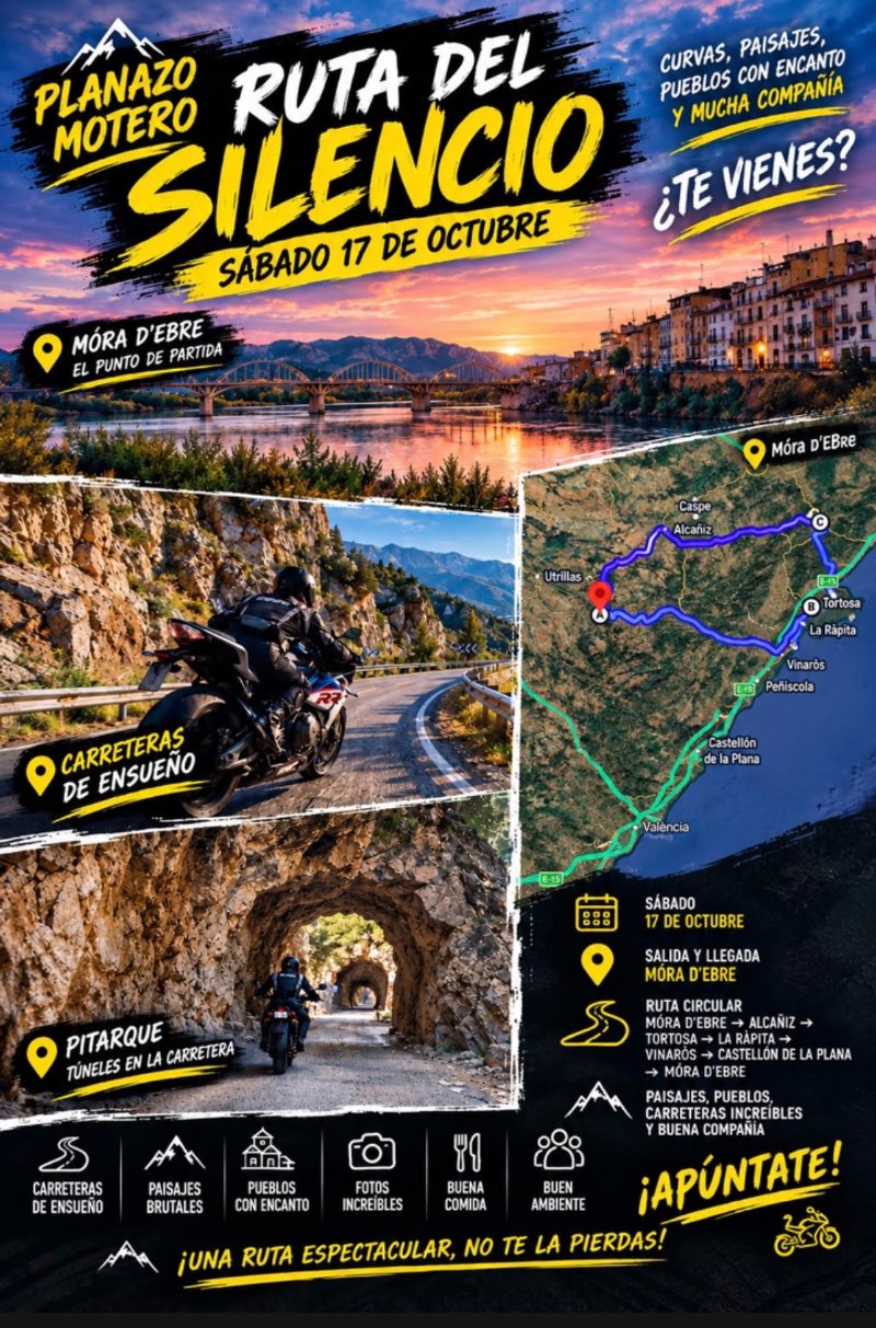 🏍️🔥 PLANAZO: RUTA DEL SILENCIO 17/10🔥 · Móra d’Ebre, Tarragona, España | Quedada motera — Kando Riders