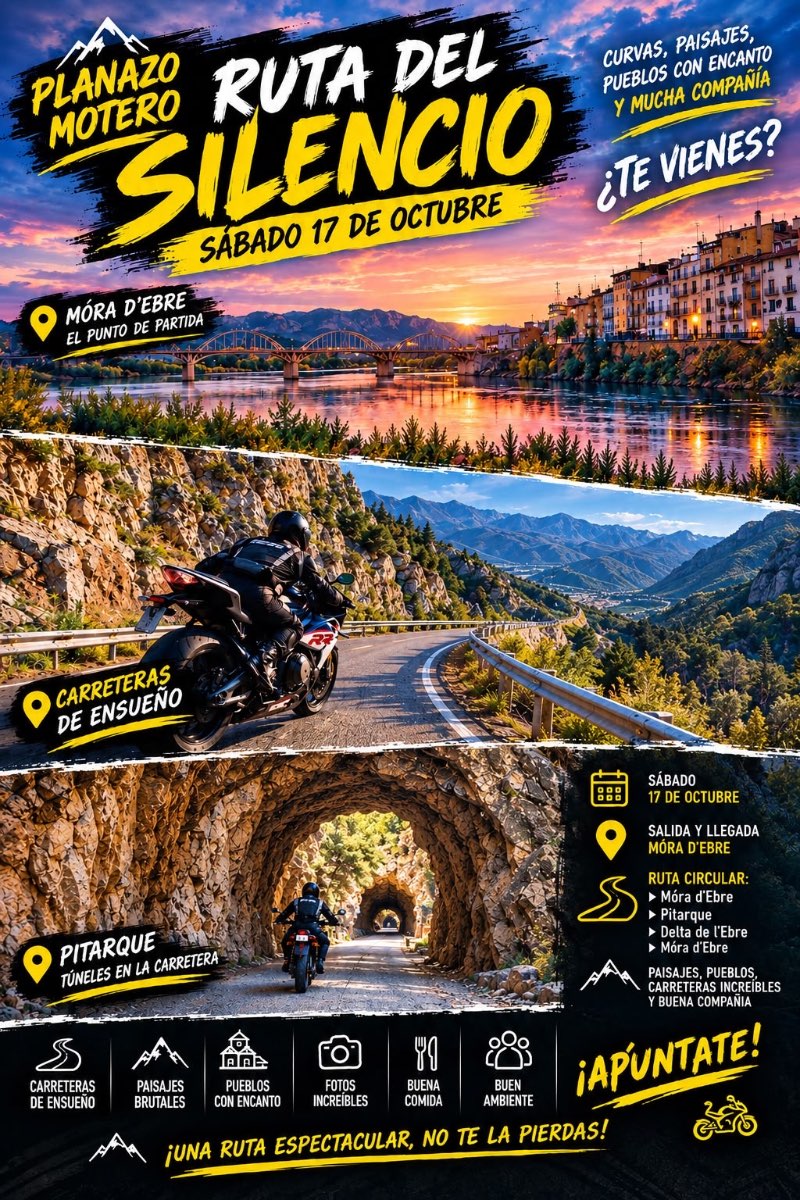 🏍️🔥 PLANAZO: RUTA DEL SILENCIO 17/10🔥 · Móra d’Ebre, Barcelona, España | Ruta en moto — Kando Riders